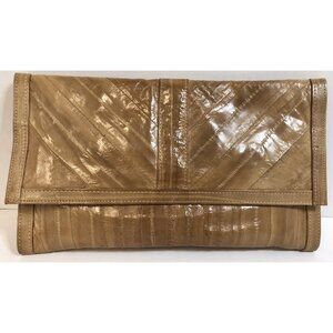 Borim Clutch Purse Rare Real EEL Skin Tan Vintage + Bonus  Matching Wallet